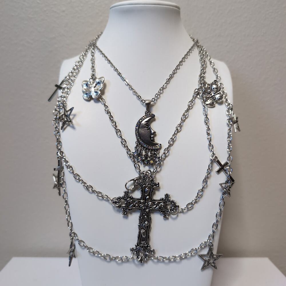 Layered Charm Necklace Celestial Set Gothic